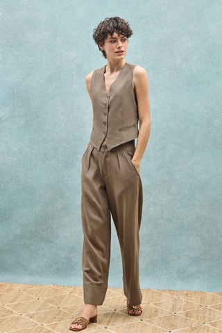 Gilet de costume slim en lin - Taupe