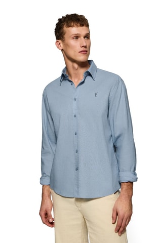 Camisa regular de linho - Azul