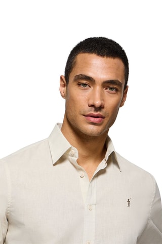 Camisa regular de linho - Bege