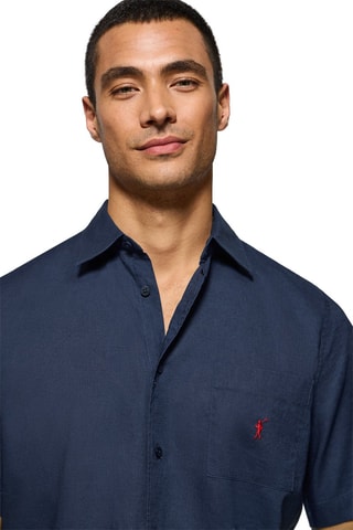 Camisa regular de linho - Azul