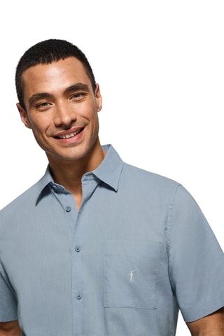 Camisa regular de linho - Azul