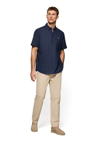 Polo regular em linho - Azul-marinho