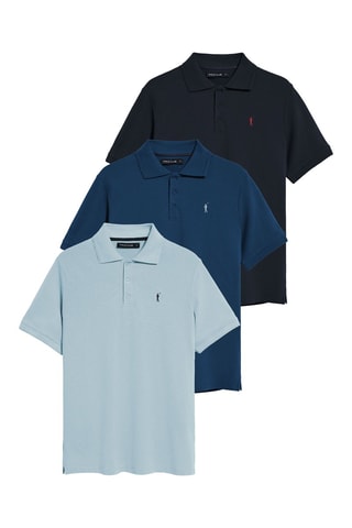 3 polos regular - Azul-escuro, azul-marinho e azul-celeste