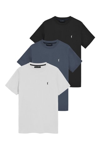 3 t-shirts regular - Preto, azul, cinzento e branco