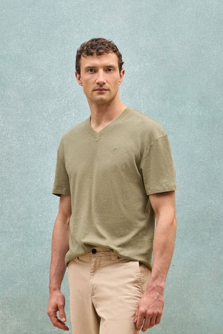 T-shirt regular em linho - Caqui