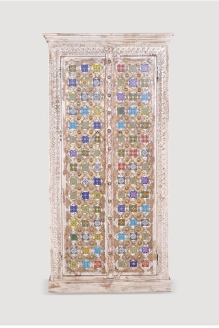 Armoire 2 portes - Blanc vieilli et doré