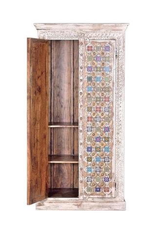Armoire 2 portes - Blanc vieilli et doré