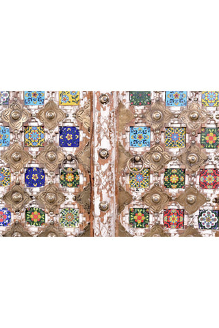 Armoire 2 portes - Blanc vieilli et doré