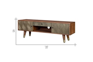 Meuble TV 2 portes - Naturel et doré