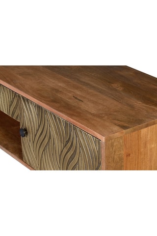 Meuble TV 2 portes - Naturel et doré