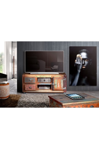 Meuble TV 1 porte - Naturel et rose