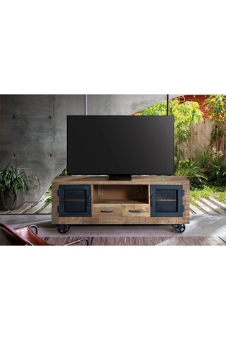 Meuble TV 2 portes - Naturel et noir