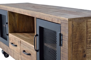 Meuble TV 2 portes - Naturel et noir