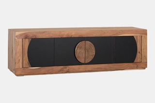 Meuble TV 4 portes - Naturel et noir
