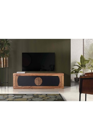 Meuble TV 4 portes - Naturel et noir