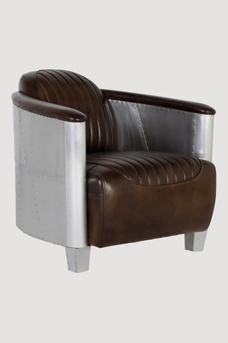 Fauteuil - Marron et argenté - En cuir et aluminium