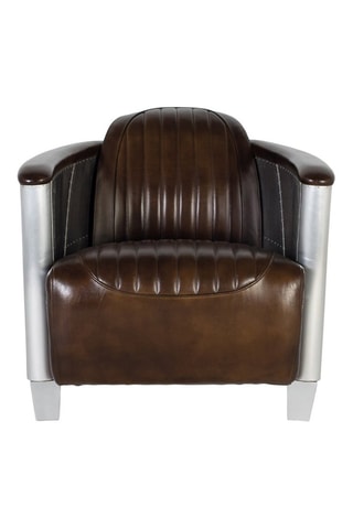 Fauteuil - Marron et argenté - En cuir et aluminium