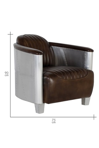 Fauteuil - Marron et argenté - En cuir et aluminium
