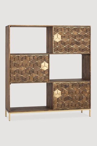 Bibliothèque 3 portes - Marron et doré