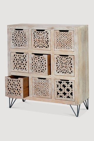 Commode 9 tiroirs - Blanc vieilli et naturel