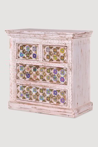 Commode 4 tiroirs - Blanc vieilli et doré