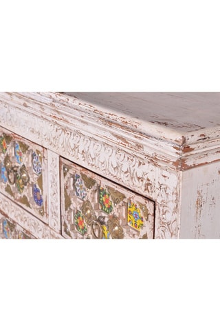 Commode 4 tiroirs - Blanc vieilli et doré