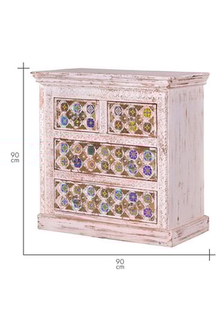 Commode 4 tiroirs - Blanc vieilli et doré