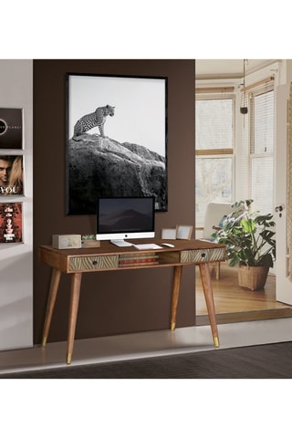 Bureau 2 tiroirs Naturel et doré