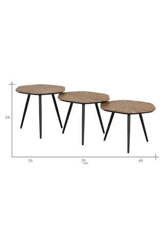 3 tables d’appoint gigognes en teck - 54 x 36 x 54/54 x 39 x 54/54 x 44 x 54 cm