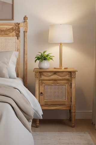 Table de chevet 1 porte en teck massif - 50 x 65 x 35 cm