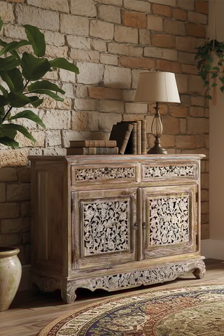 Buffet 2 portes en teck massif - 100 x 80 x 40 cm