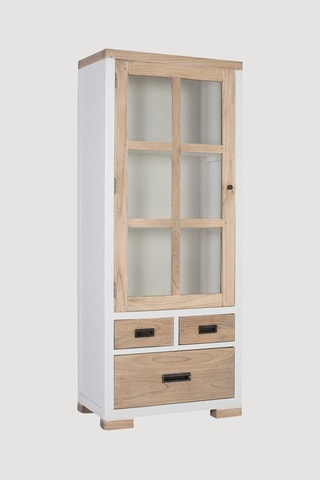 Vitrine 1 porte en bois de mindi massif - 75 x 180 x 40 cm