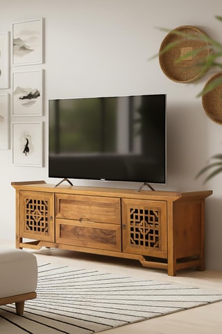 Meuble TV 2 portes et 2 tiroirs en teck - 180 x 60 x 38 cm