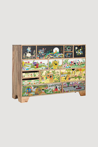 Commode 14 tiroirs en manguier - 120 x 90 x 40 cm 