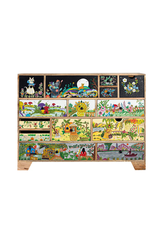 Commode 14 tiroirs en manguier - 120 x 90 x 40 cm 