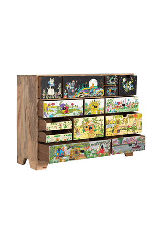 Commode 14 tiroirs en manguier - 120 x 90 x 40 cm 