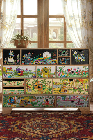 Commode 14 tiroirs en manguier - 120 x 90 x 40 cm 