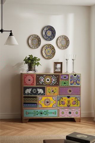 Commode 14 tiroirs en manguier - 120 x 90 x 40 cm 