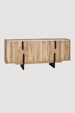 Buffet 4 portes en acacia massif et marbre - 180 x 78 x 40 cm