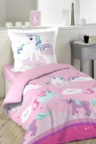 Parure copripiumino in cotone 42 fili/cm² Licorne - Rosa