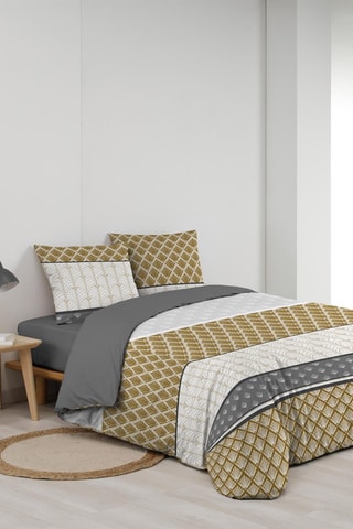 Parure copripiumino Stria - 105 fili/cm² - Ocra e bianco