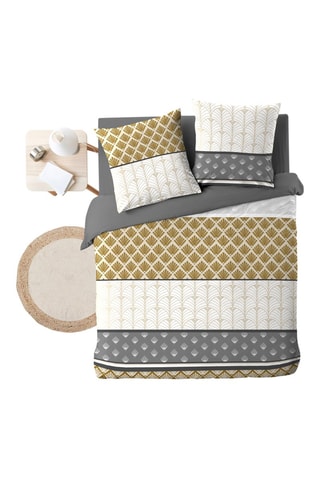 Parure copripiumino Stria - 105 fili/cm² - Ocra e bianco