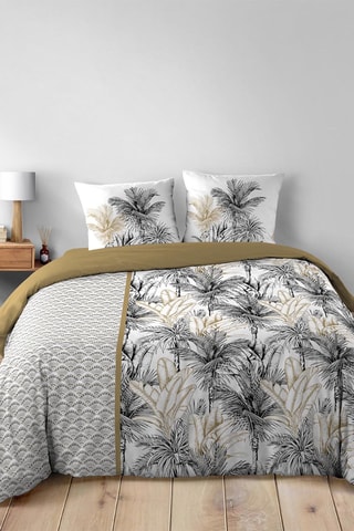 Parure de couette Dakar en coton 42 fils/cm² - Marron et blanc