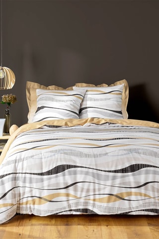 Parure copripiumino in policotone 42 fili/cm² Vagueline - Beige e bianco