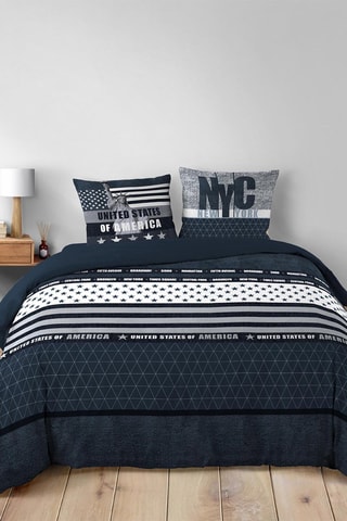 Parure copripiumino in cotone 90 g/m² States - Blu e bianco