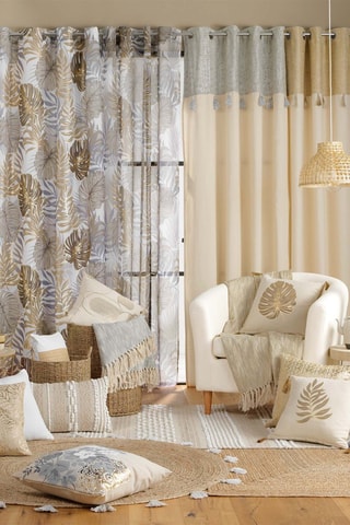 Tenda voile Mogador - 
Grigio e dorato - 140 x 240 cm