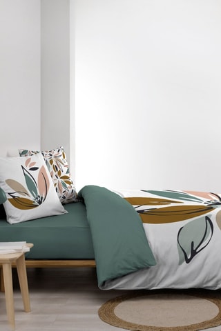 Juego de sábanas de algodón Octavia - Blanco y verde