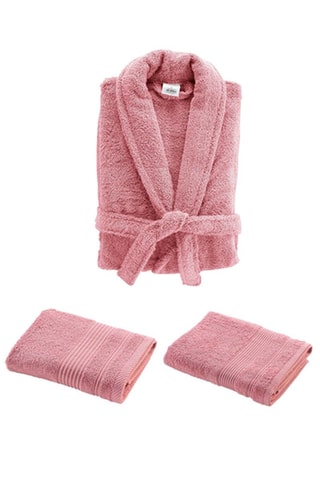 Albornoz + Toalla de ducha + Toalla de mano Tendresse - Rosa - 70 x 130 / 50 x 90 cm