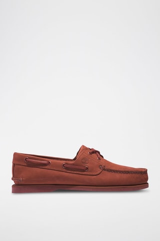 Chaussures bateau en nubuck - Rouge brique