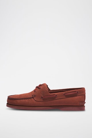 Chaussures bateau en nubuck - Rouge brique
